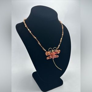 Vintage Handmade copper dragonfly‎ necklace #566